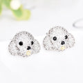 Brass Alloy with Rhinestone Beads Micro Paving Cute Animal Dog Puppy Bite Stud Earrings Women Earring Jewelry