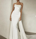15291# Simple Sweep Train Strapless Pearls Satin Mermaid Wedding Dresses for Plus Size Women Bridal Gown Evening Clothing