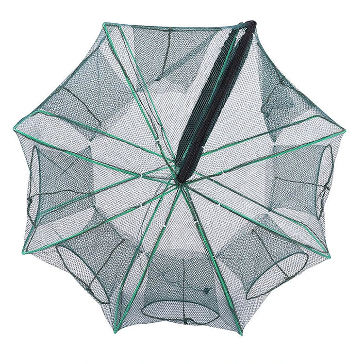 WEIHE 6 Holes Shrimp Cage Nylon Foldable Crab Fishing Trap Cast Net Fishing Net