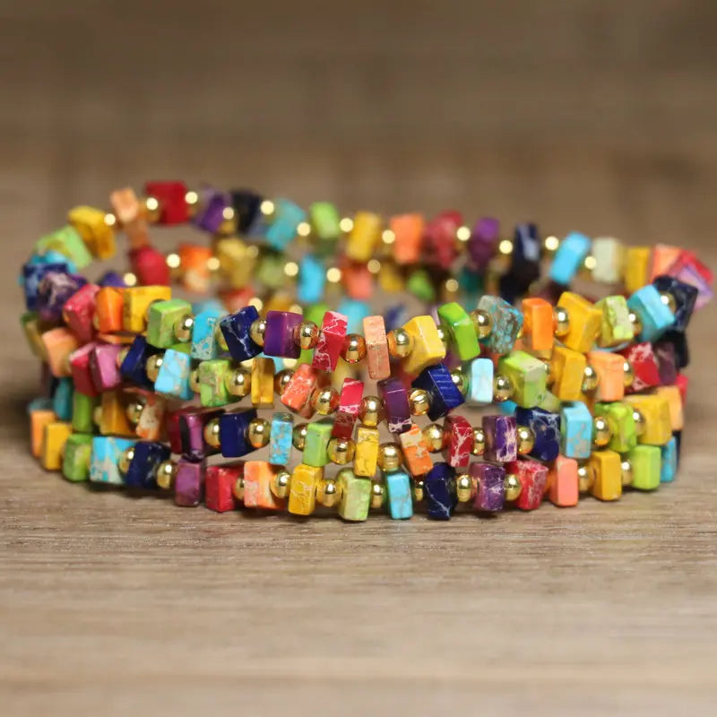 Handmade Stone Bracelet for Women Men Fashion Luxury Elastic String Block Exquisite Braided Gemstone Beaded Bracelet