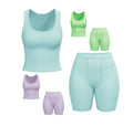 2 Piece Set Women Clothing Summer Orange Mint Ribbed U-neck tank Top and Boxer Shorts Set Loungewear Suit Casual Outdoor Outfit