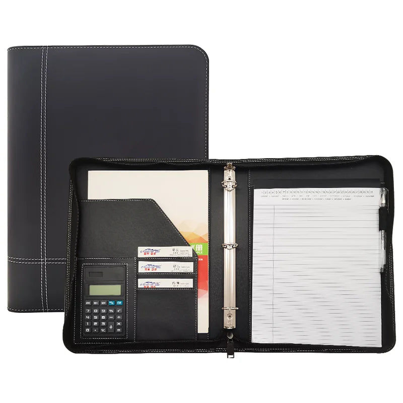 Modernqiu A4 Conference Document Portfolio 3 Ring Binder With Calculator File Folder PU Leather Modern Filing Products