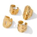 High End 18K Gold Plated Stainless Steel Multi-layer Lines Hollow Rings for Women Big Finger Open Ring Non Tarnish