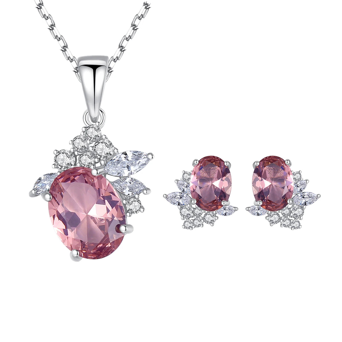 Daidan Necklace Women Classic Oval Pendant Morganite Cubic Zirconia Sterling Silver Necklace