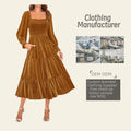 Women's Boho Linen Dress Flowy Long Sleeve Square Neck Prin Anti-Static Spring & Fall Wedding Guest Dress