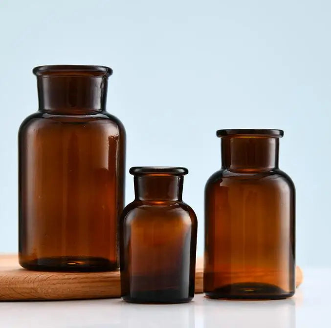 Empty 30ml 60ml 125ml 250ml 500ml 1000ml Wide Mouth Amber Glass Reagent Bottle With Cork