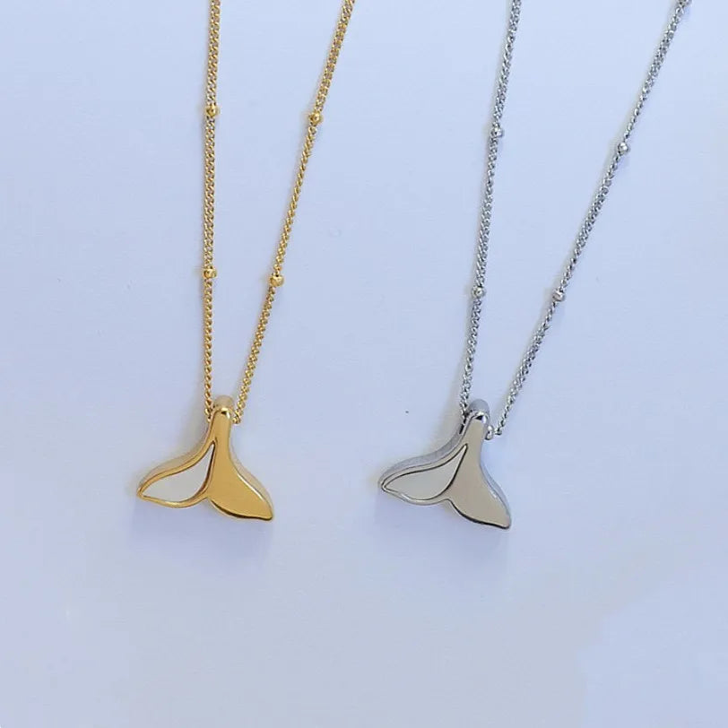 Popular Style Stainless Steel Mermaid FishTail Mother of Pearl Shell Pendant Women Stacking Necklace