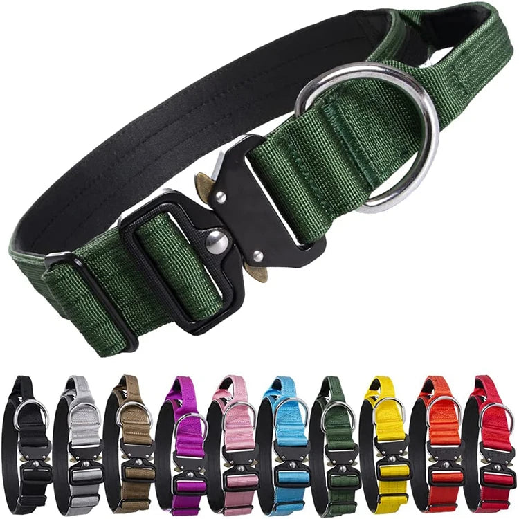 Hot Sale Heavy Duty Strong Nylon Adjustable Designer Tactical Outdoor Wide Dog Collar With Metal Buckle for Medium and Large Dog