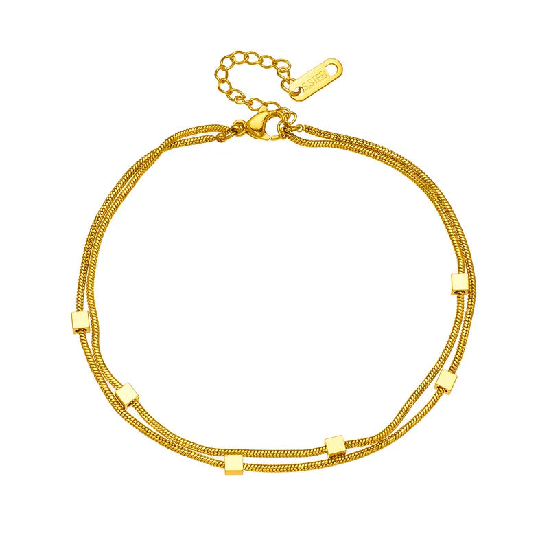 Nabest Stainless Steel Minimalist Bracelets Jewelry Women Tarnish Free 18k Gold Plated Double Layers Bracelet