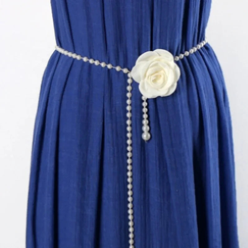 High Quality Pearl Camellia Beaded Waist Chain for Ladies Dress Suit Pants Decorative Belt