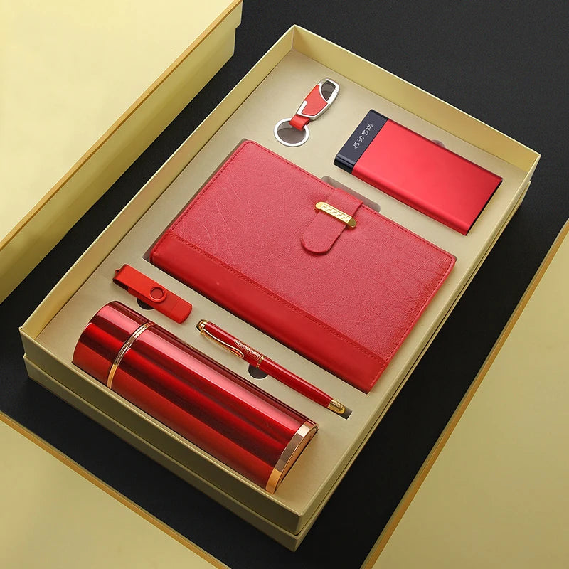 2025 New Trend High-End 6-in-1 Promotional MIDU Brand Electronic Gadget Pen Set PU Leather Luxury Business Stationery Gift Set