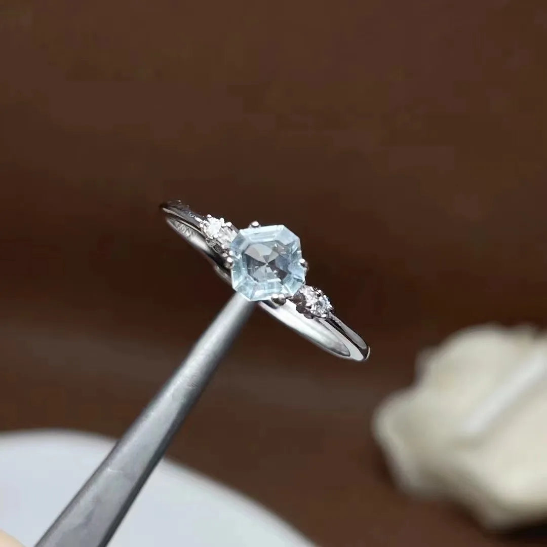 Hot Sale 925 Sterling Silver Natural Aquamarine New Design One Stone Resized Bulk Wedding Ring Classic for Parties Wholesale