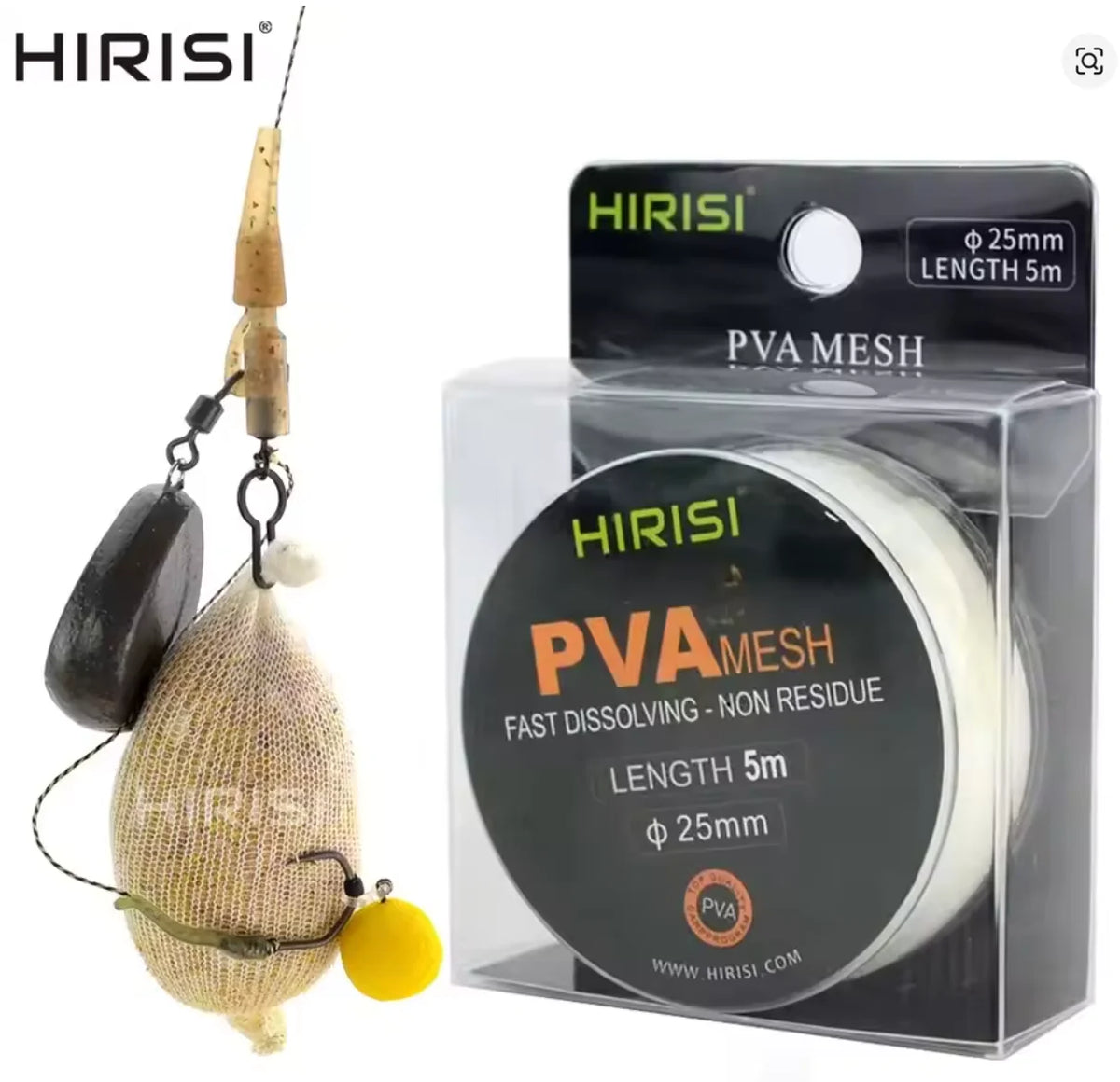 Hirisi Carp Fishing PVA Mesh Tube Refill Fast Dissolving Water Soluble Non Residue Bait Rig Terminal Tackle PA201 MegaBDM