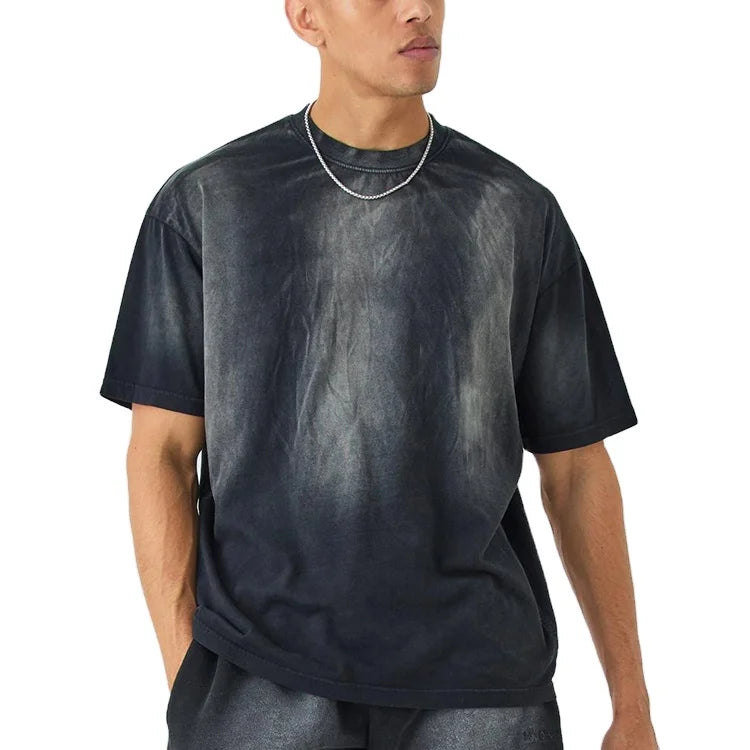 Custom Men's Tshirts Wholesale Oversized Streetwear Blank Heavyweight Crew Neck Acid Water Washed Distressed Tshirts for Men