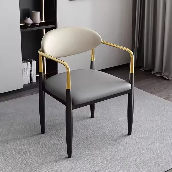 BST Modern Simple Luxury Gold-Painted Stainless Steel Dining Chair with Quality Backrest for Home Reception or Negotiation Use