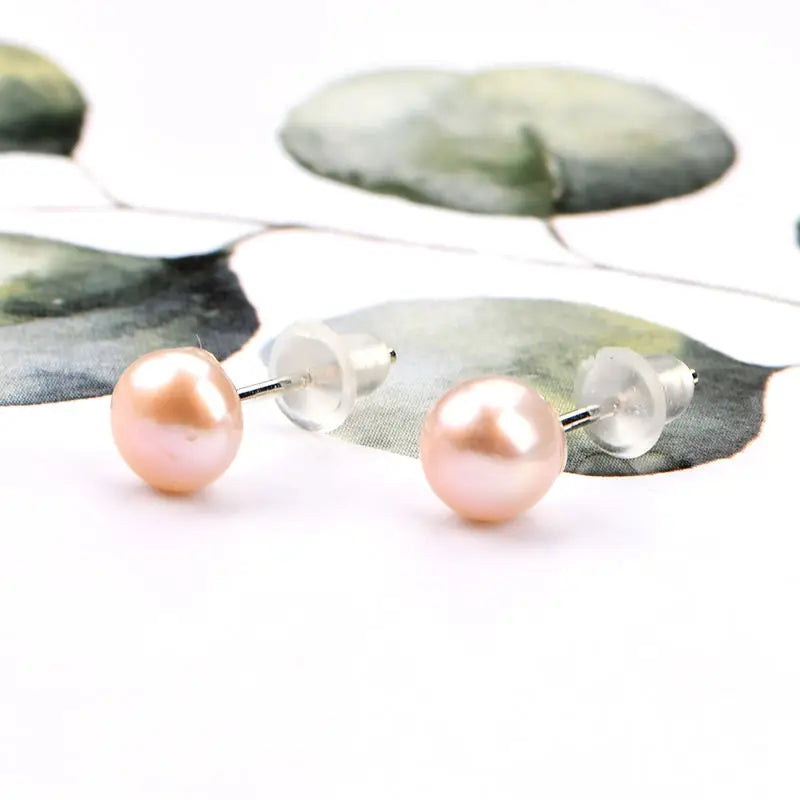 Hot Sale Freshwater Pearl 5.5 to 6.5 Mm Stud Earrings Pink Pearl 925 Silver Stud Earrings