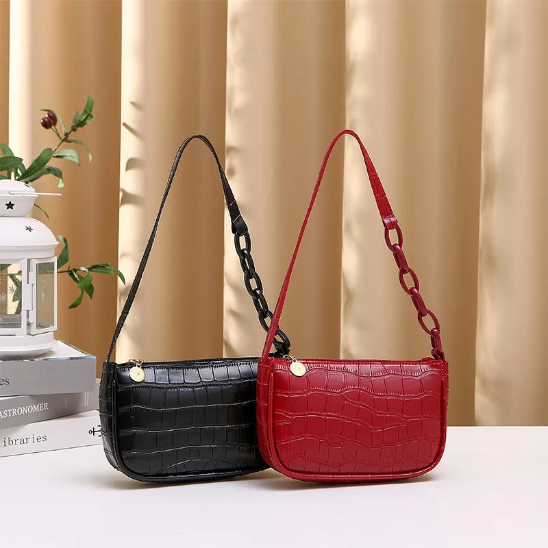 Retro Casual Unisex Clutch Fashion PU Leather Chain Handbags 3pcs Zipper Closure 2021