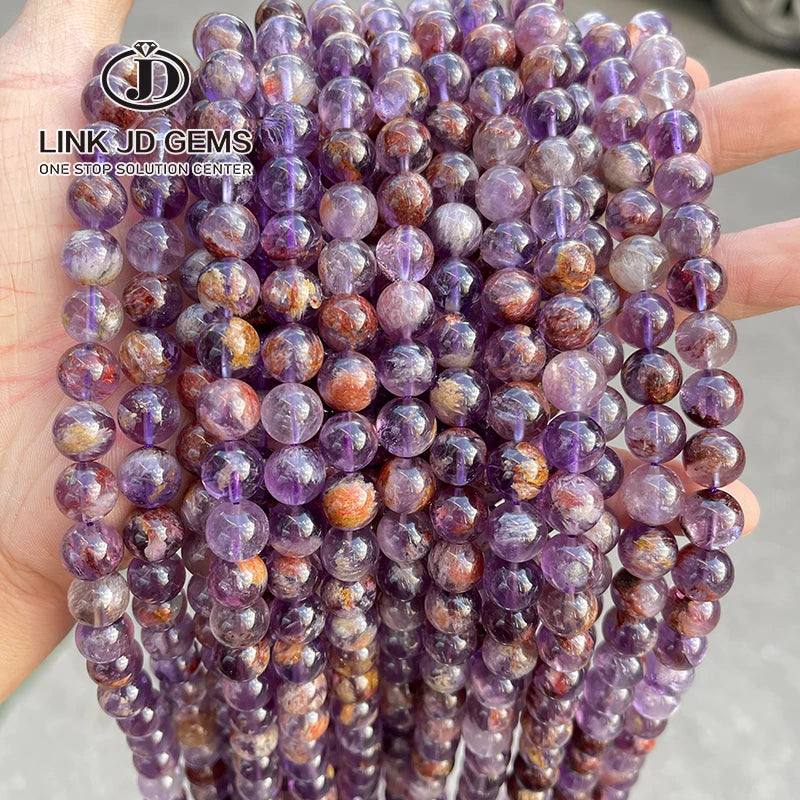 JD Wholesale 6/8/10/12mm Natural Purple Ghost Quartz Beads Round Smooth Loose Spacer Amethyst Crystal Beads for Jewelry Making