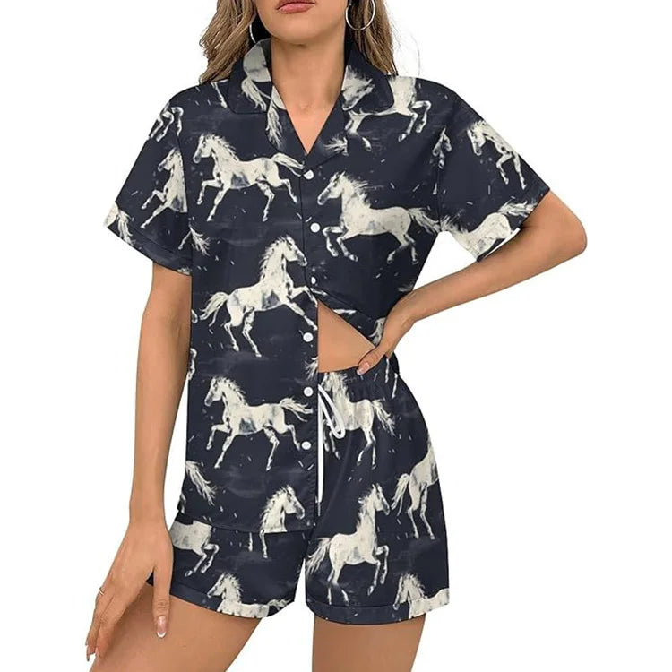 Polyester Women Pajama Sets 2 Pack Short Sleeve Top With Bottoms High Quality Sleepwear 2PCS Wholesale Girl PJ Suit Low MOQ