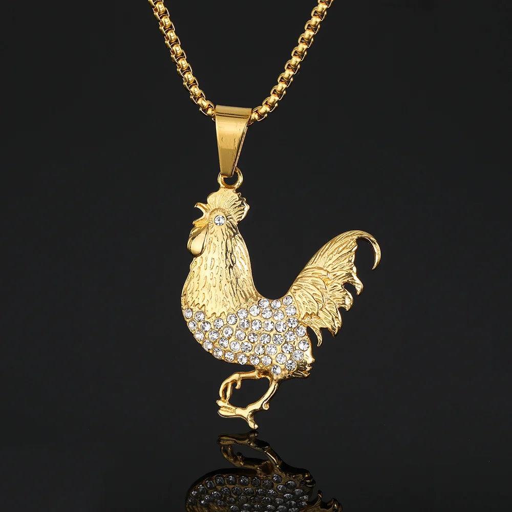 18K Gold Plated Stainless Steel Gallic Rooster Necklace Trendy Link Chain Hiphop Jewelry for Buddhism Followers