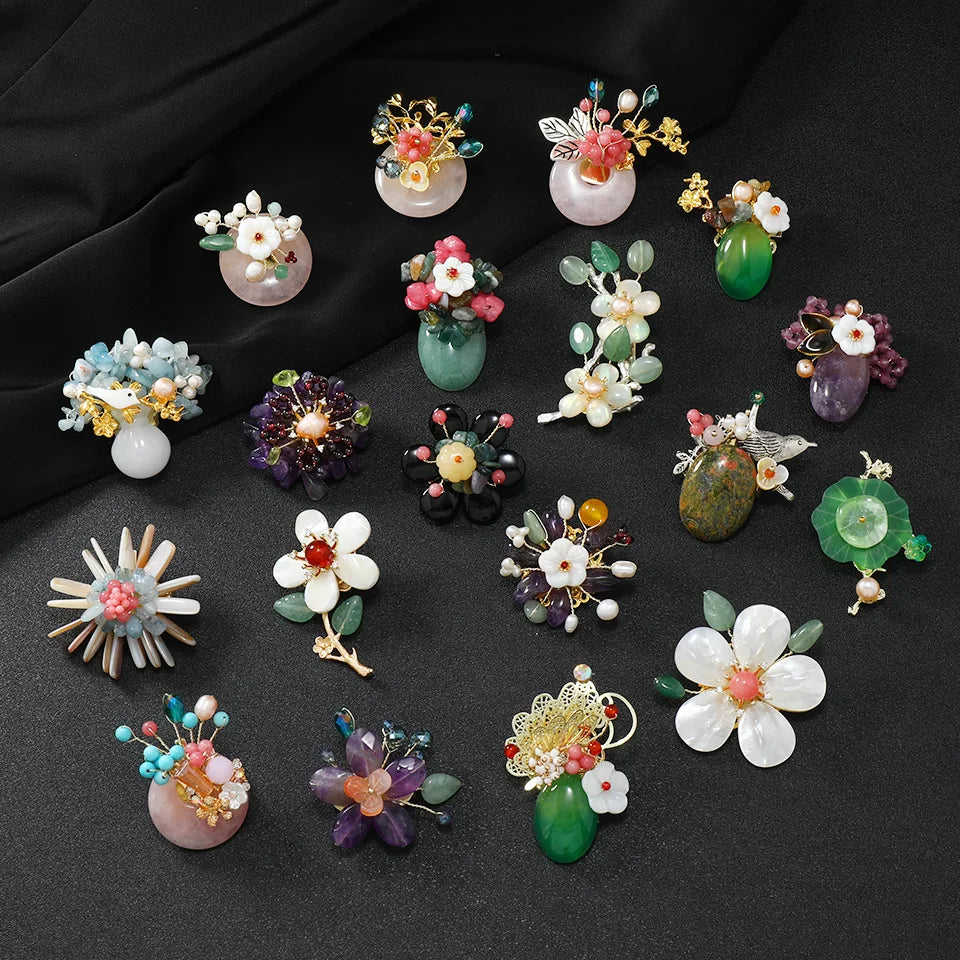 Natural Fritillaria Brooch Shell Crystal Flower Brooch Pins natural stone brooches for Women