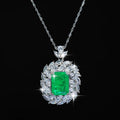 Luxury 925 Sterling Silver Flower Inlay Ice Cut 5A CZ Zircon Emerald Pendant Necklace for Women Mother Birthday Gift
