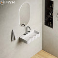 2025 Original Design 28*16 Inch Wave Shape Ruched Quilted Figure Wall Hung Solid Surface Bathroom Artificial Stone Wash Basin