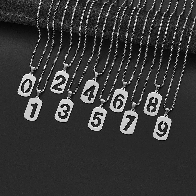 Waterproof Stainless Steel Lucky Number Necklace for Men Boys Custom Personalize Number 0 1 2 3 4 5 6 7 8 9 Dog Tag Necklaces