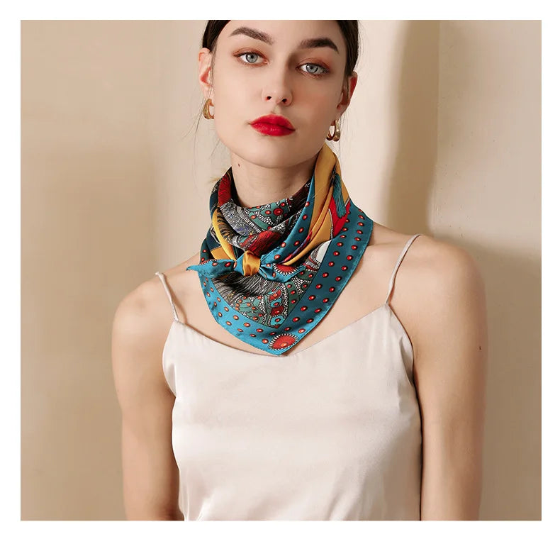GLS052 Spring New Saddle Little Print Lady Sweet  Silk 70 Square Silk Scarfs for Women Stylish