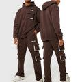 Custom Winter Cotton Fleece Sports Men's Jogger Sweatsuit Two Piece Set Gym Plain Brown Jogging Tracksuits Men Joggers Suits Set