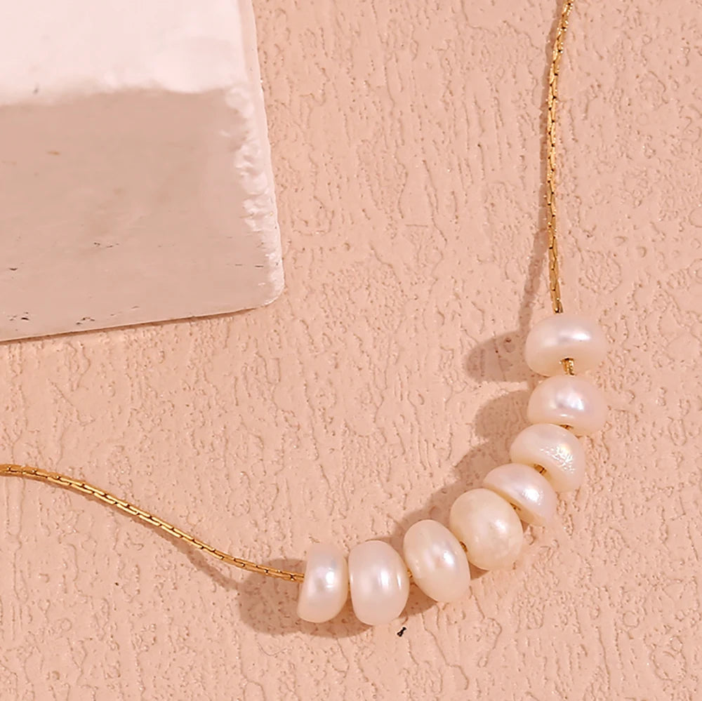 Guarantee Dreamshow Fresh Water Pearl Beaded Necklace 18k Gold Plated Stainless Steel Necklace Engagement Jewelry