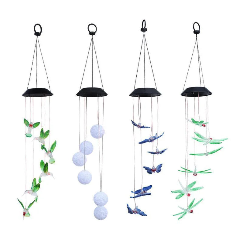 Outdoor Waterproof Hummingbird butterfly Heart Shape Snowball Snowman Hanging Solar Wind Bell Light for Gardenpatiocourtyard