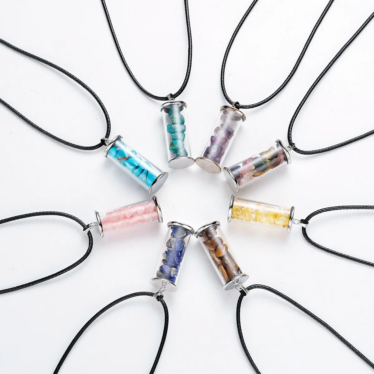 Chakra Healing Crystal Wishing Bottle Pendants Necklace Wish Bottle With Black Rope for Pendants Necklaces Jewelry Making