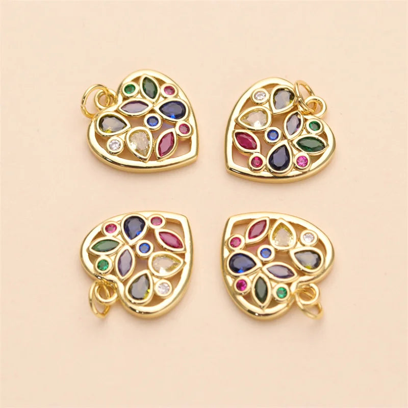TengYue Women's Lovely Heart Jewelry 18K Gold Plated Brass Colorful Zircon Charm Pendant for Necklace Making Gift