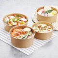Wholesale Disposable Kraft Paper Salad Bowl with Lids Custom Logo Greaseproof Take-Away Food Packaging for Soup Sushi Sugar