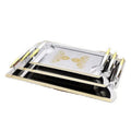 Luxury Design Home Party Decorative Rectangular Stainless Steel Arabic Coffee Cake Food Serving Tray With Handles