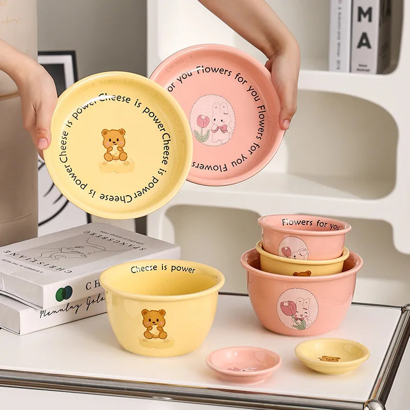 Solhui Ins Cartoon Dish Set Household  Creative Ceramic Bowls and Plates