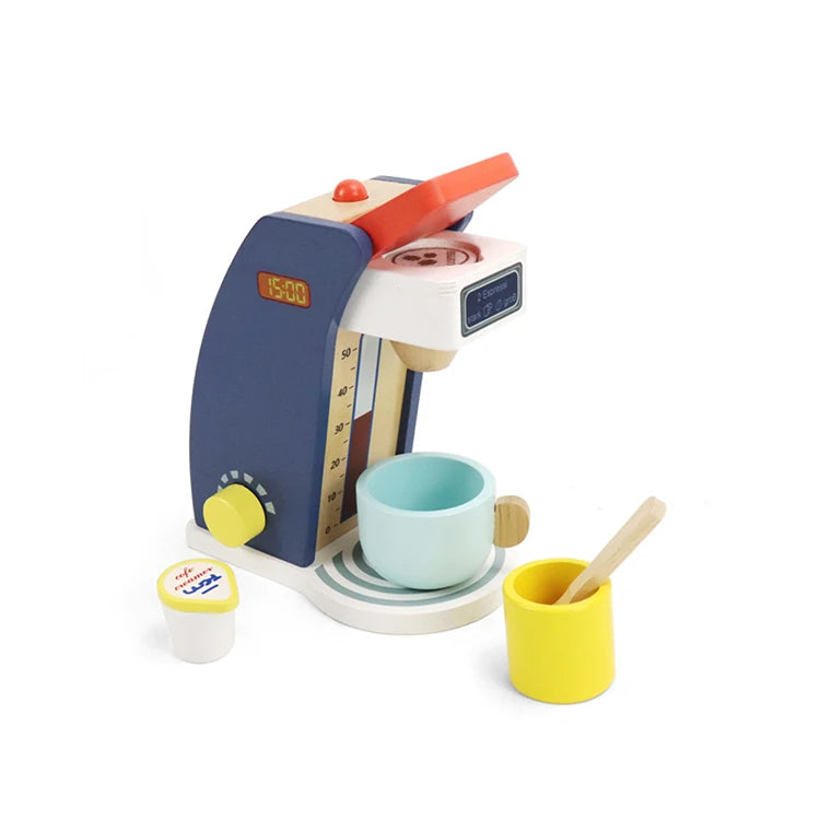 2025 Wholesale Kids Simulation Kitchen Accessories Wooden Pretend Play Coffee Maker Set Toys