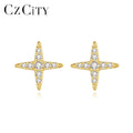 CZCITY Star Shape Gold Plated 925 Small Charm Earing Dainty Tiny Zircon Earring Cute Jewelry for Girls