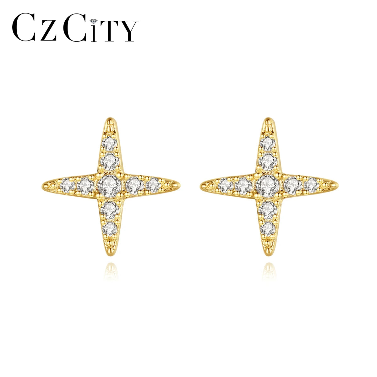 CZCITY Star Shape Gold Plated 925 Small Charm Earing Dainty Tiny Zircon Earring Cute Jewelry for Girls