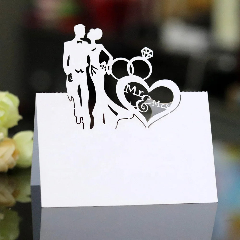 50 Pcs/Pack Bride Groom Place Name Place Seat Card Mr Mrs Table Cards for Wedding Party Decor