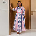 Stitching Long-sleeved Striped Dress Printed Round Neck A-line Large Swing Dress Reception Party