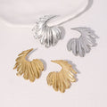 Beimai OEM Stud Earrings Light Luxury Retro Niche Feathers Shape Waterproof Stainless Steel Stud Earrings