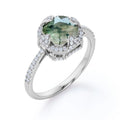Halo Bezel Cluster Asscher Cut Opaque Moss Green Agate and CZ Pave Engagement Ring 18K White Gold Plating Over Silver