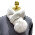 MWfur Winter Women Short Style Fur Muffler Collar Scarf With Fox Pompom Full Fur Gift Rex Rabbit Fur Scarf for Girls