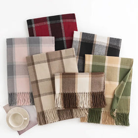 Pink Plaid Scarf Lightweight Women's Scarf Classic Tassel Checked Blanket Fashion Colorful Shawl
