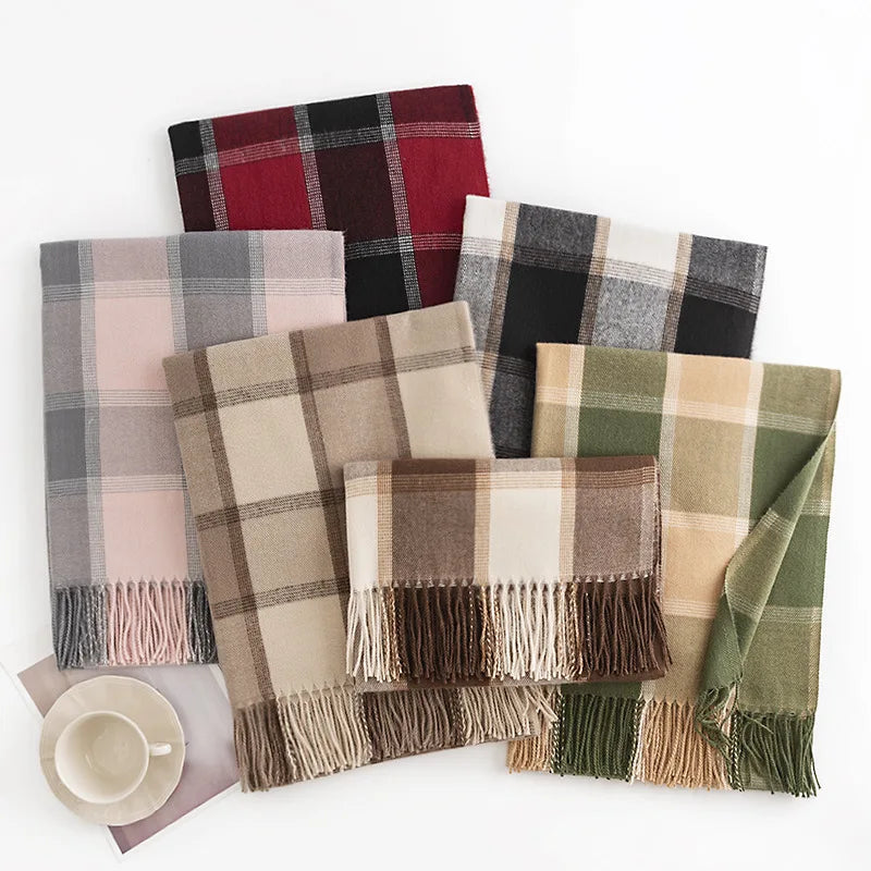 Pink Plaid Scarf Lightweight Women's Scarf Classic Tassel Checked Blanket Fashion Colorful Shawl MegaBDM