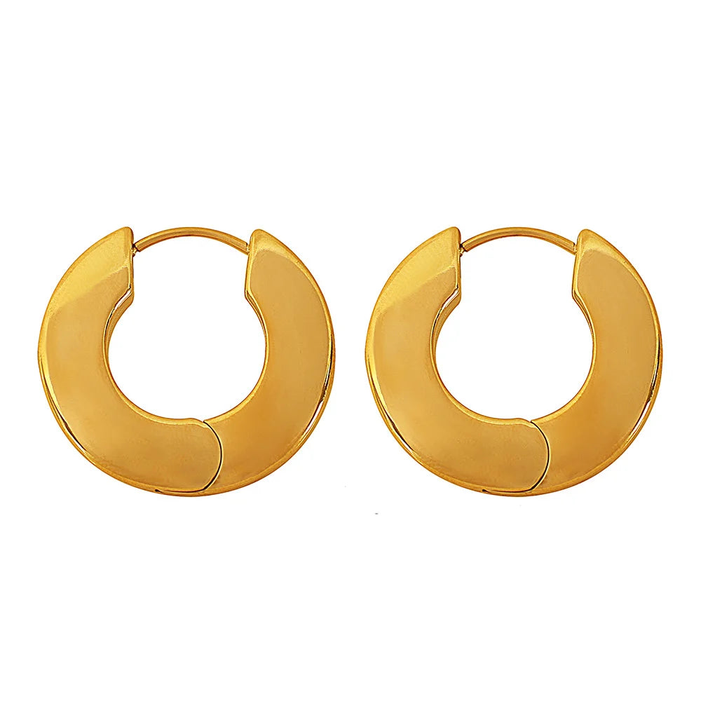 YF4188 New Arrival Luxury Fashion Jewelry Non Tarnish Stainless Steel 18k Gold Plated Earring Circle Flat Hoop Earrings