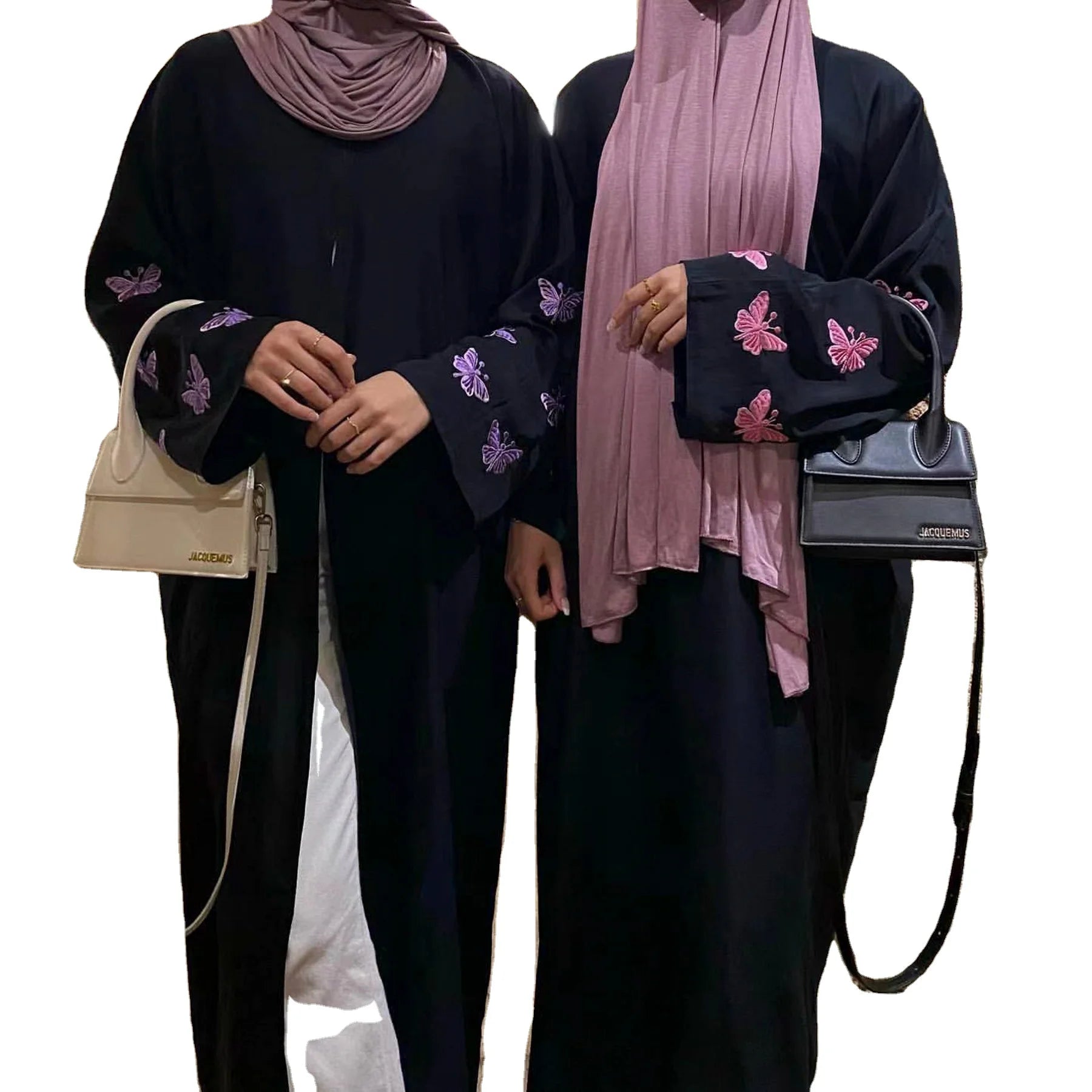 New Middle Eastern Women's Open Abaya Dresses Butterfly Embroidered Kaftan Cardigan Islamic Clothing Fashionable Muslim Nida