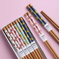 Modern Simple 8-Pair Business Gift Set Japandi Style Cartoon Flower Printed Eco-Friendly Reusable No Slip Bamboo Chopsticks Box